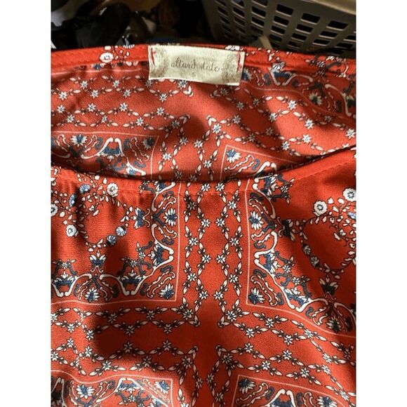 Altar'd State Top Size S boho festival bell sleeve ruffles geometric orange red - Picture 6 of 6